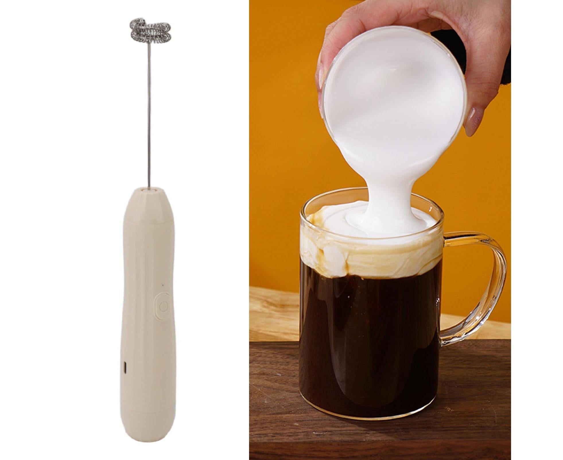 Khaki Rechargeable Milk Frother, Coffee Mixer for Lattes & Hot Chocolate