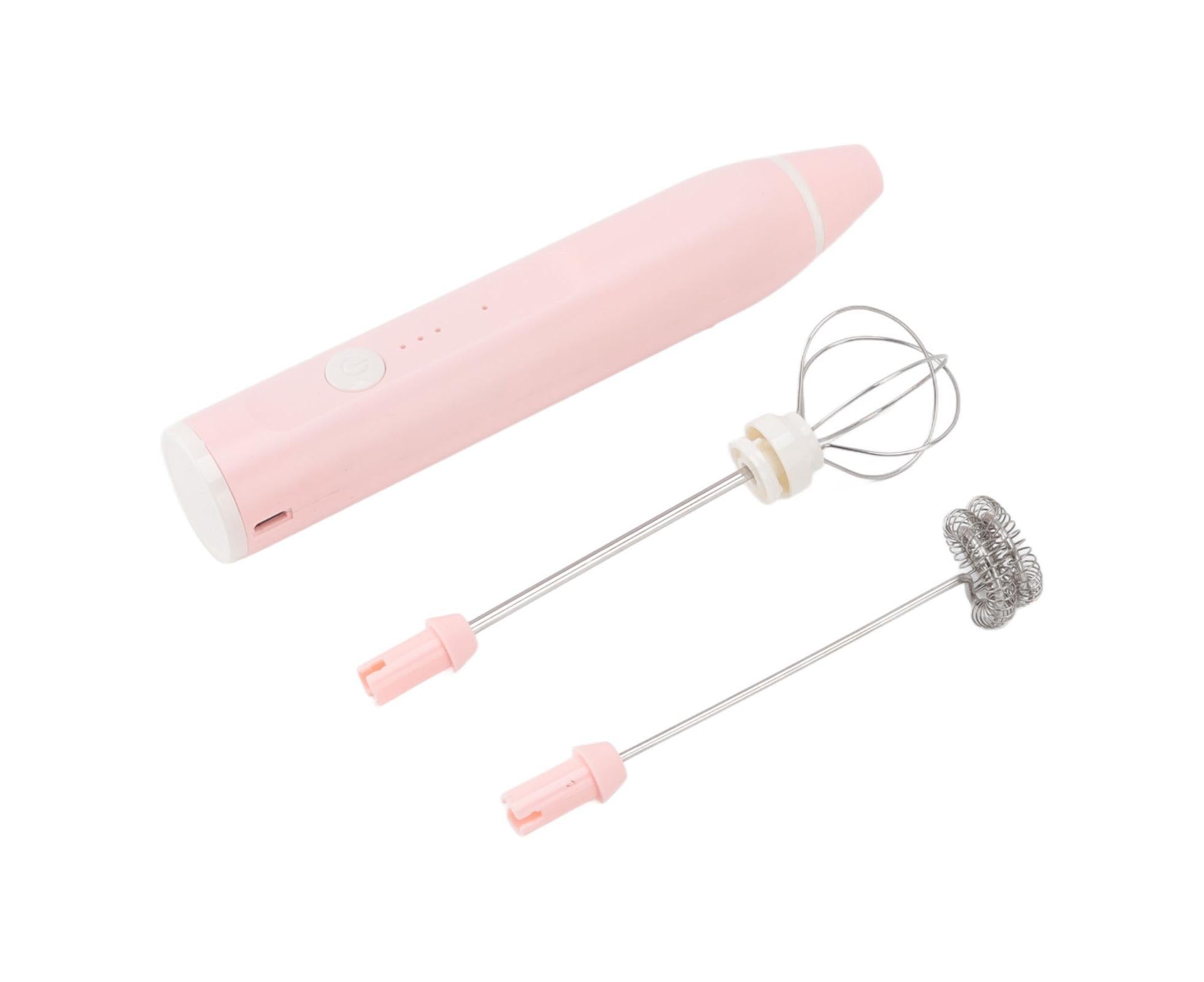 Mini Electric Stirrer, Cordless Multifunctional Eggbeater with 2 Heads for Home Coffee & Drinks, Pink