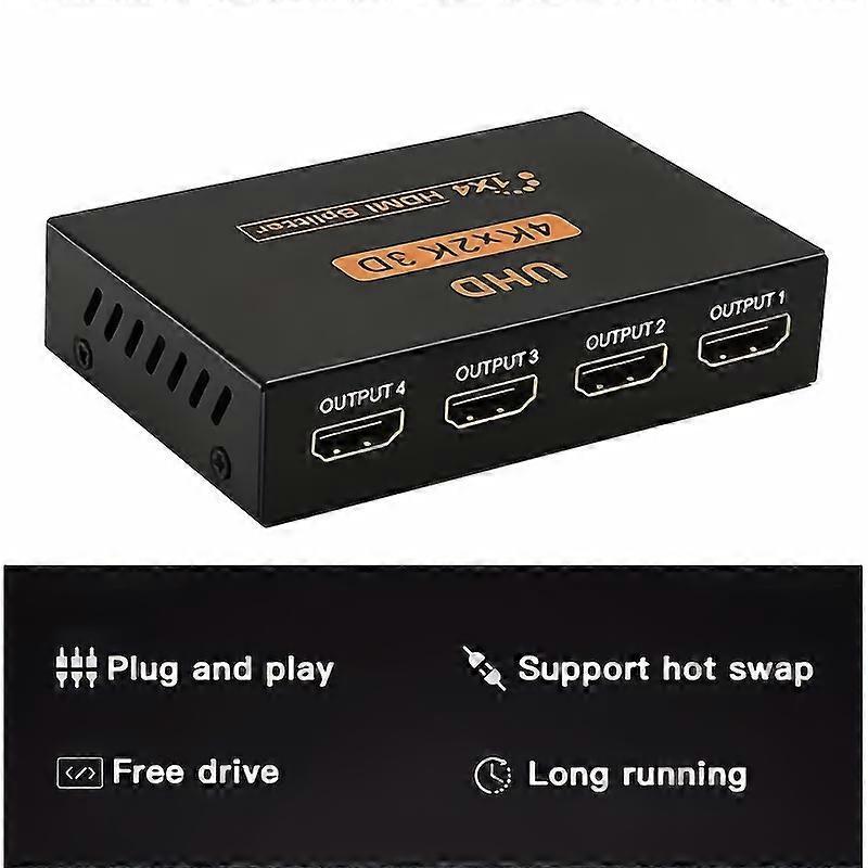 1 In 4 Out 4K HDMI Splitter with AC Adapter
