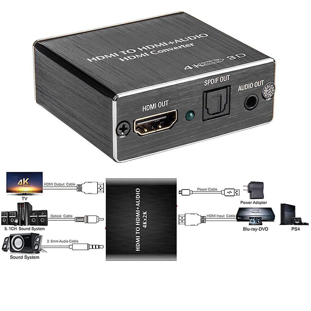 4K HDMI Audio Extractor Converter to HDMI + Optical SPDIF + 3.5mm