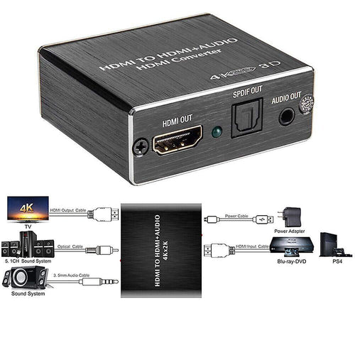 4K HDMI Audio Extractor Converter to HDMI + Optical SPDIF + 3.5mm