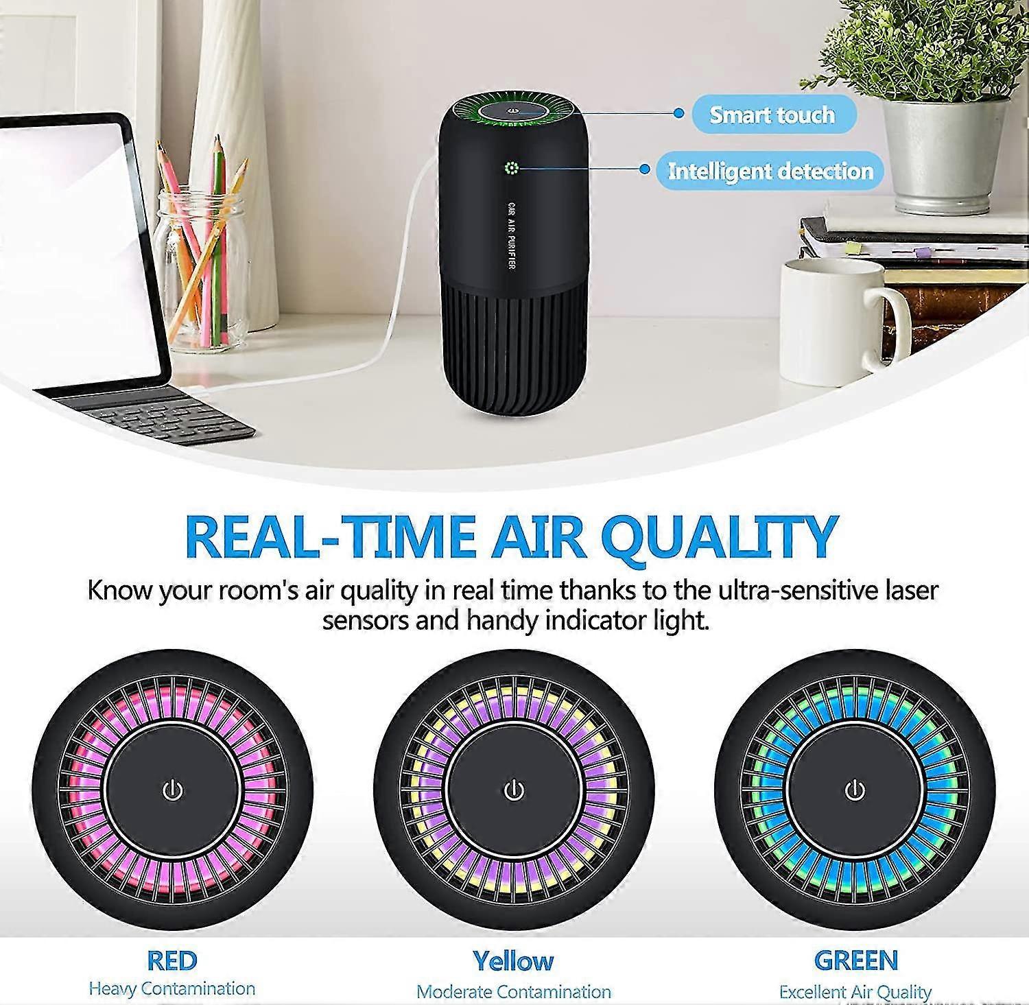 Air Purifier with Filter Removes Smoke Dust for Car & Office Use - Black