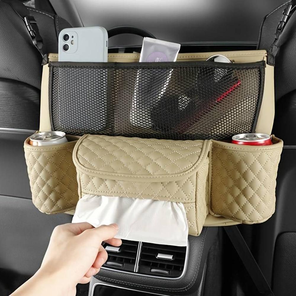 Car Handbag Purse Holder Between Seats Car Consoles Storage Bag Auto Seat Barrier-Beige