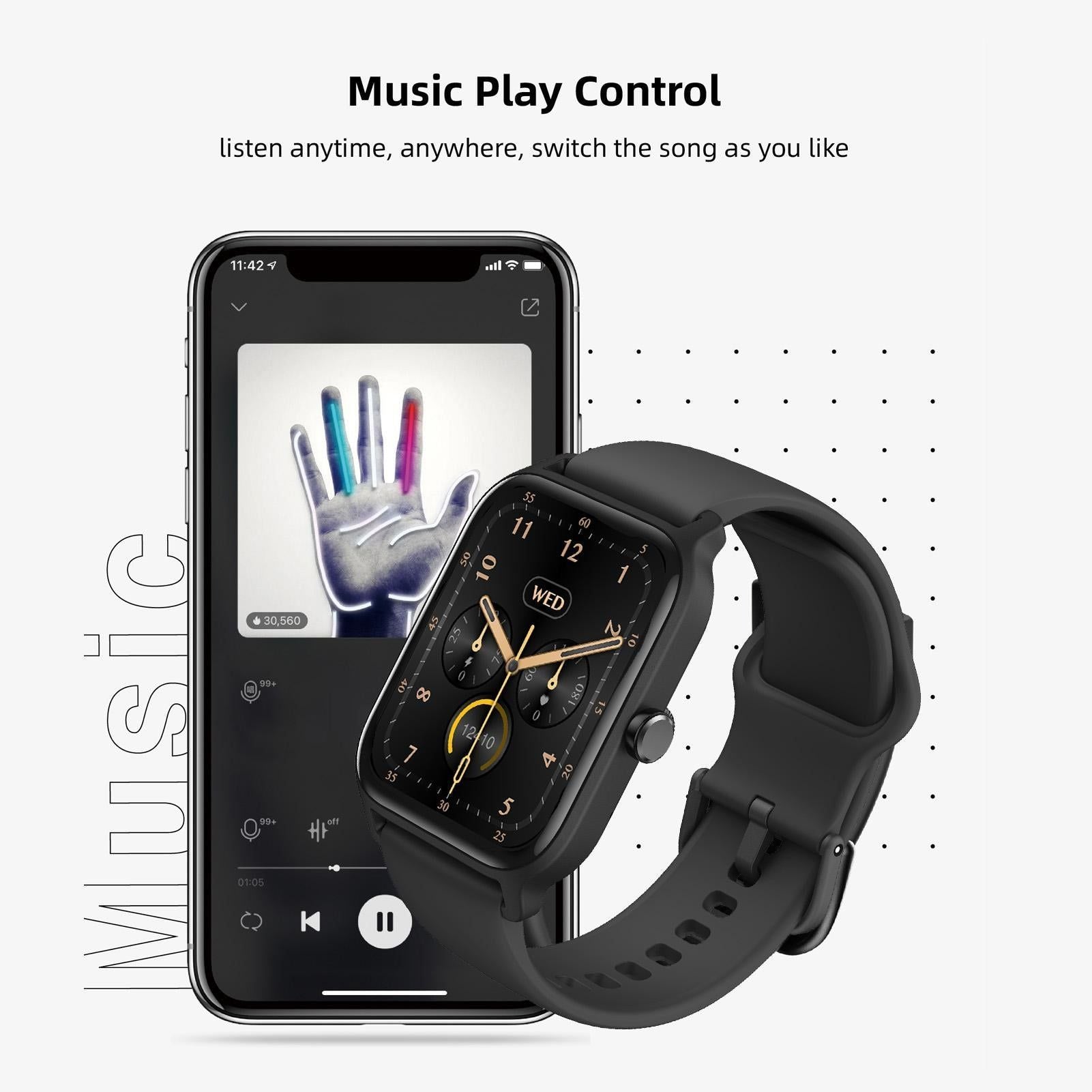 1.8inch Smart Watch IP68 BT5.3 for Android iOS with Heart Rate Monitoring Exercise Records 1pc（Blue）