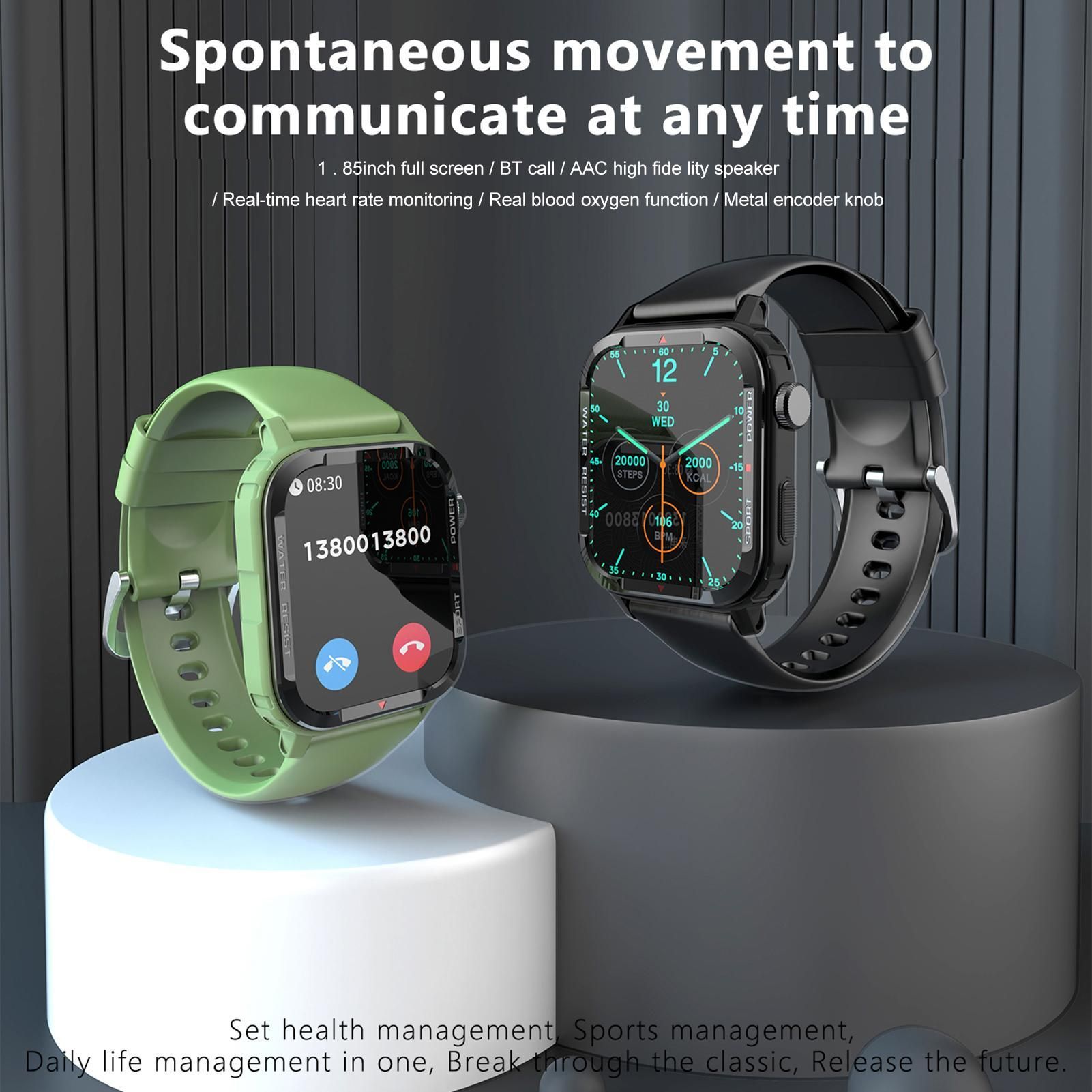Smart Watch 1.85 inch Square Screen IP67 45*39mm 1pc (Green)