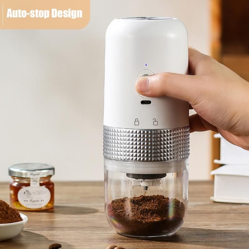 1pc Portable Electric Burr Coffee Grinder Grey 18.8cm 13W USB Rechargeable