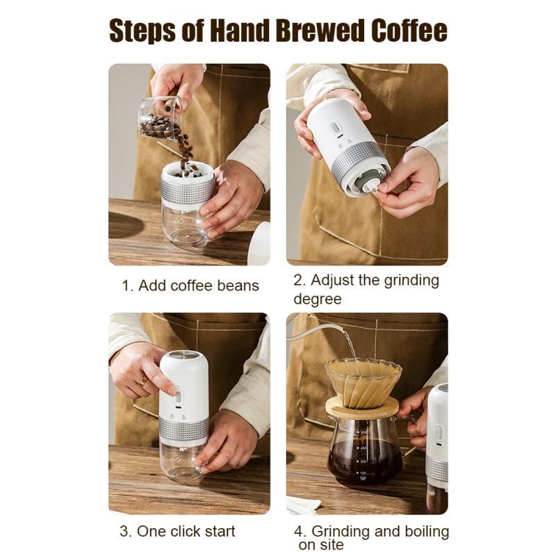 1pc Portable Electric Burr Coffee Grinder Grey 18.8cm 13W USB Rechargeable