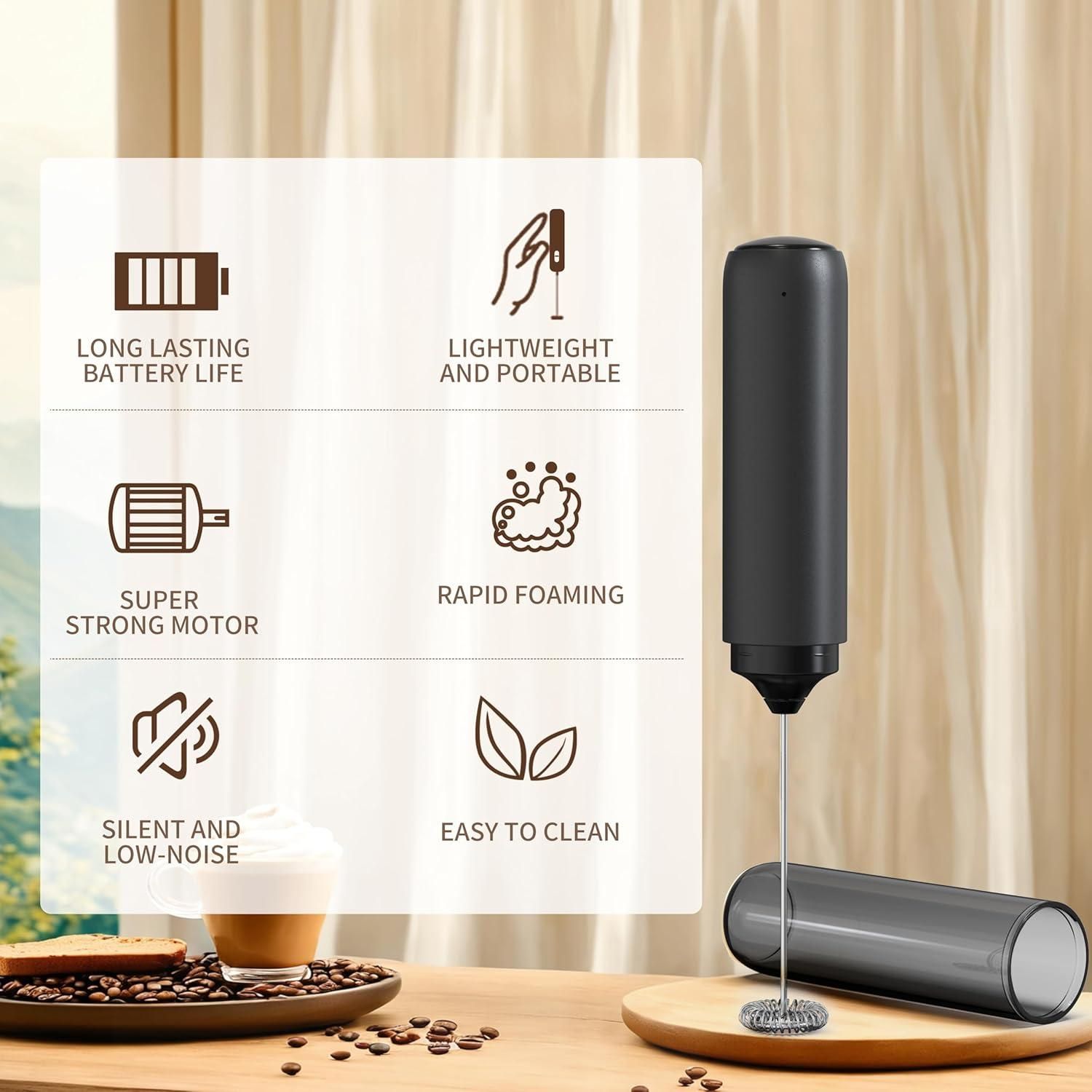 Electric Rechargeable Milk Mixer Handheld Frother USB Charging Black 1pc