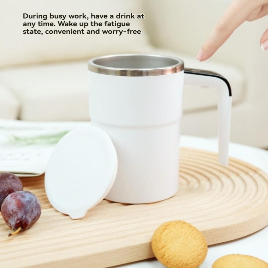 Electric Stirring Cup White 8x13.8cm 380ml with Temperature Display 1pc
