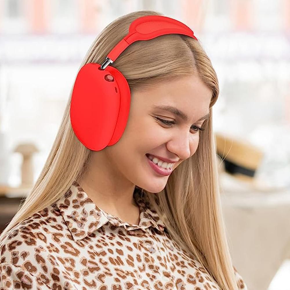 Silicone Case Cover for AirPods Max Headphones Clear Soft Ear Pad Protective Sleeves -Red