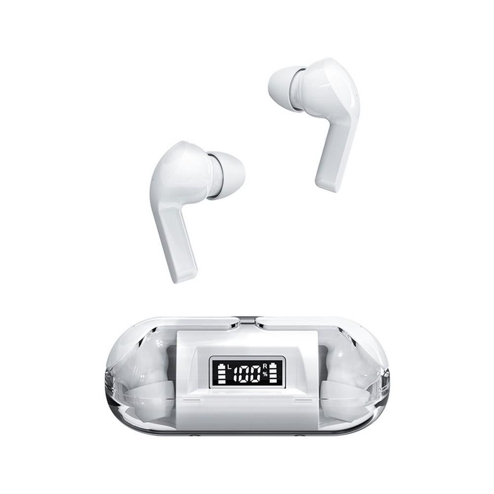 True Wireless Bluetooth Earphones In-ear Transparent Case LED Display Hearing Aid Mini Headphones Earbuds -White
