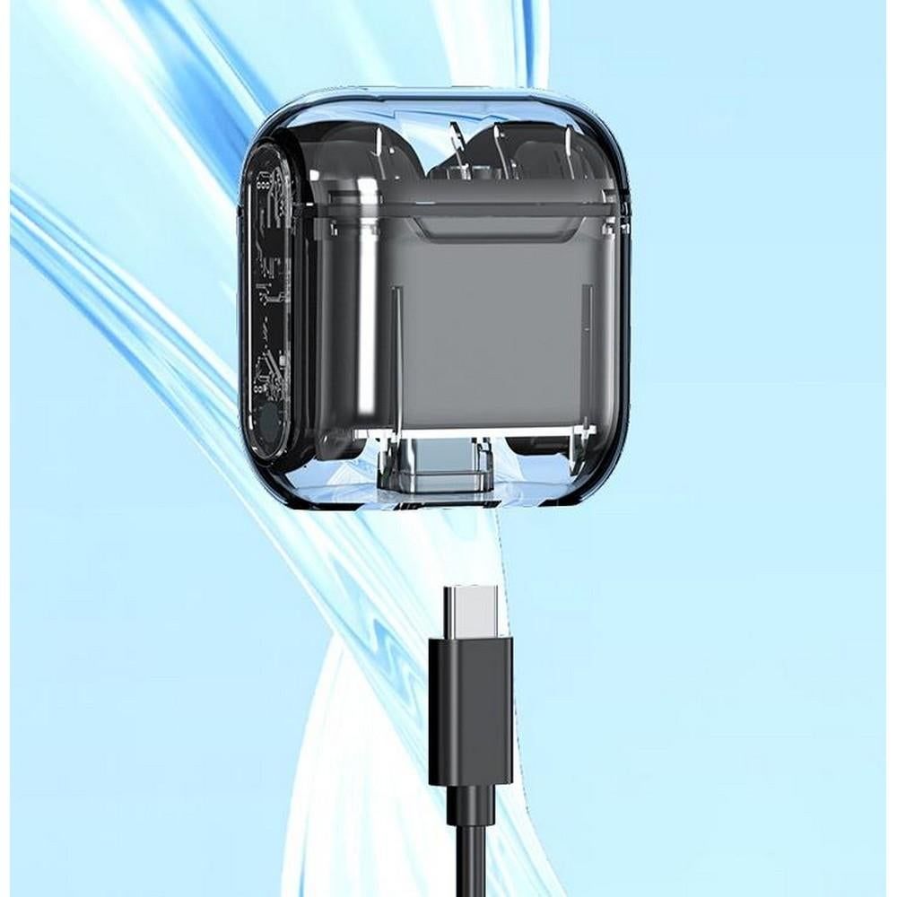 TWS Wireless Earphones 5.3 Bluetooth Headset with Mic HD Sound Auriculares Transparent Cute Half in Ear Headphones -Black