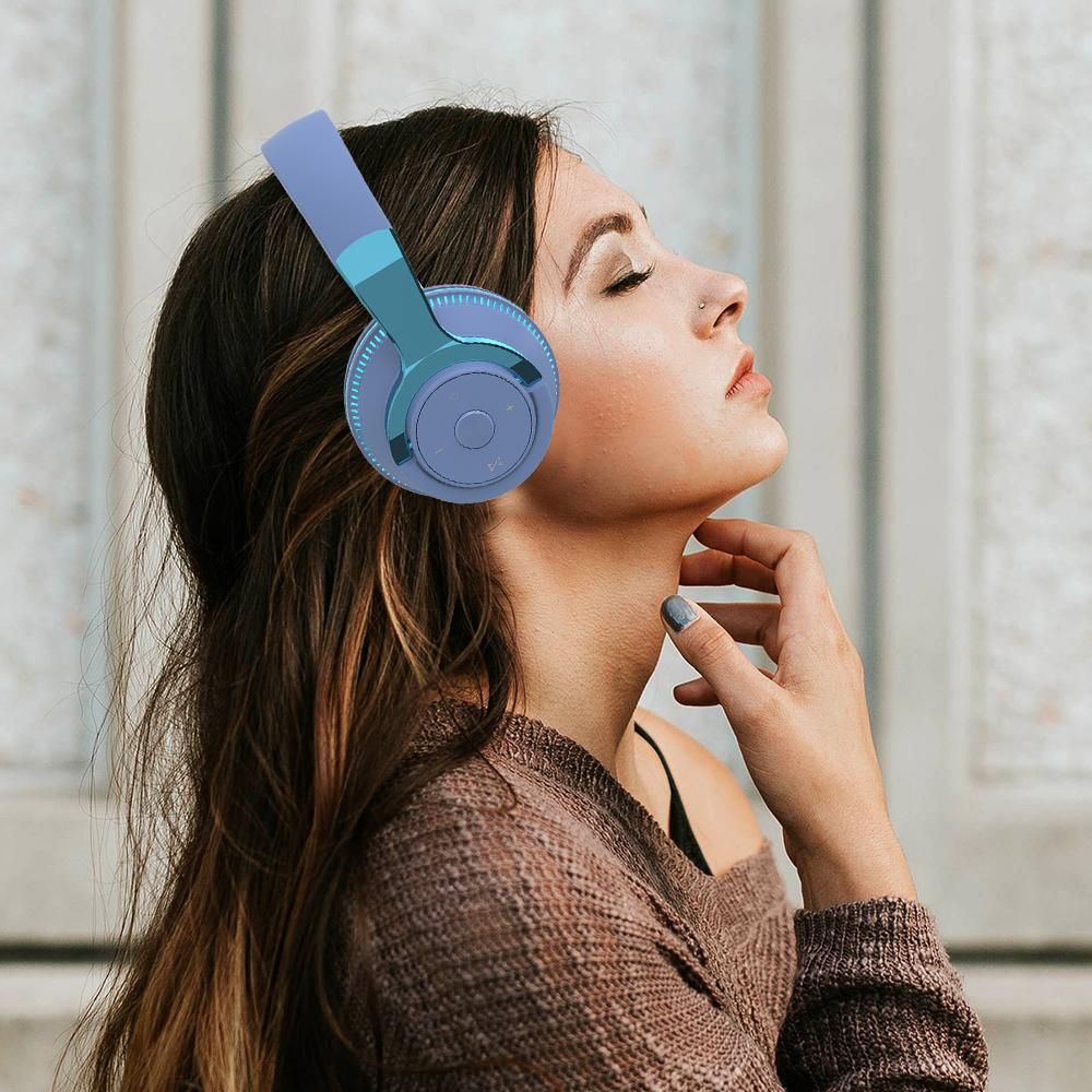 Wireless Bluetooth Headphones Over Ear Foldable Stereo Noise Cancelling Earphone for Travel Home Office -Blue