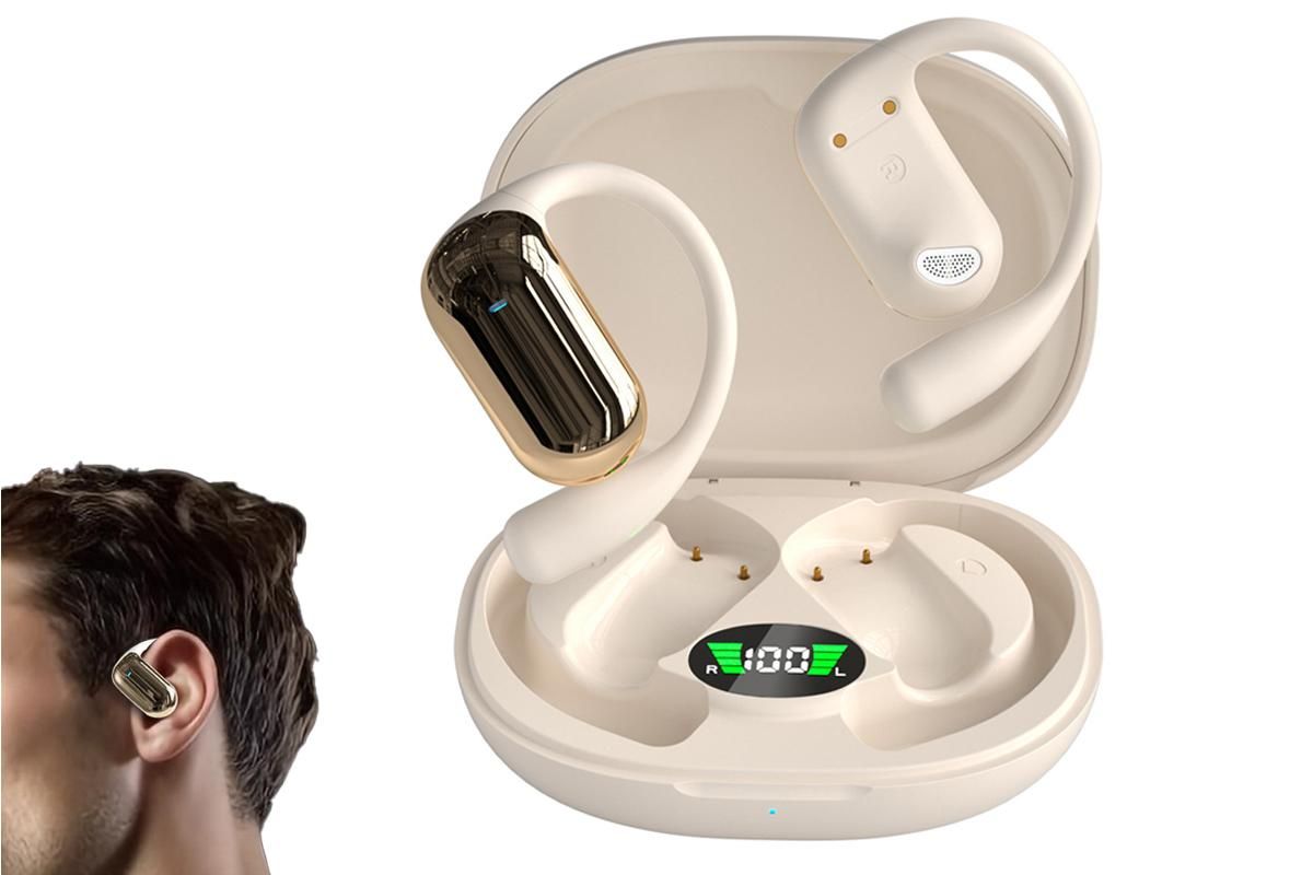 Wireless Earbud Bluetooth Compatible 5.4 Sports Earhook Earphone Earbuds-Khaki