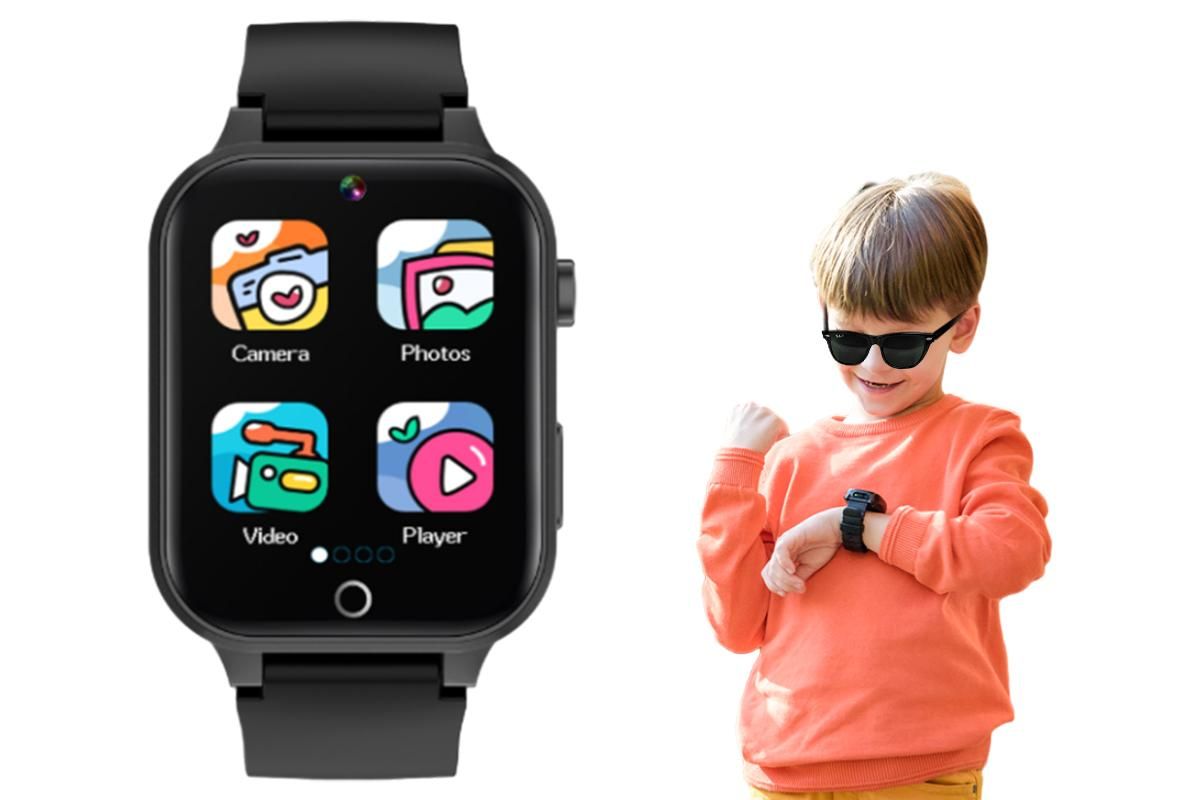 Kids Smart Watch Touch Screen Elastic Strap Smartwatch With Video Camera Pedometer-Pink