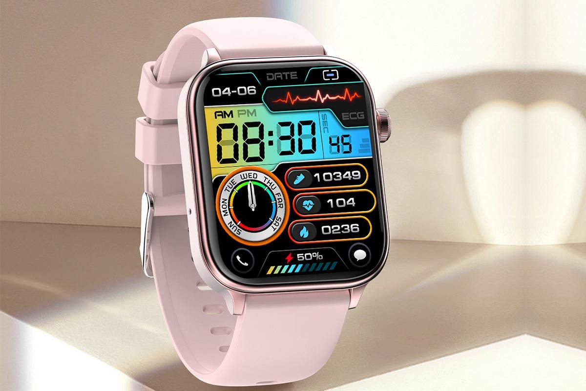 Smart Watch 1.96-Inch ECG Fitness Tracker with Heart Rate Blood Oxygen Blood Glucose Uric Acid and Blood Lipid 100 Sports Modes Activity Tracker-Pink