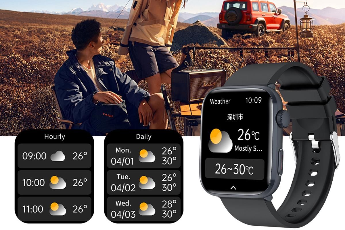 Smart Watch 1.85-Inch Fitness Watch with Heart Rate Noninvasive Blood Sugar Monitor HRV Detection Body Temperature SOS Call Activity Tracker-Black