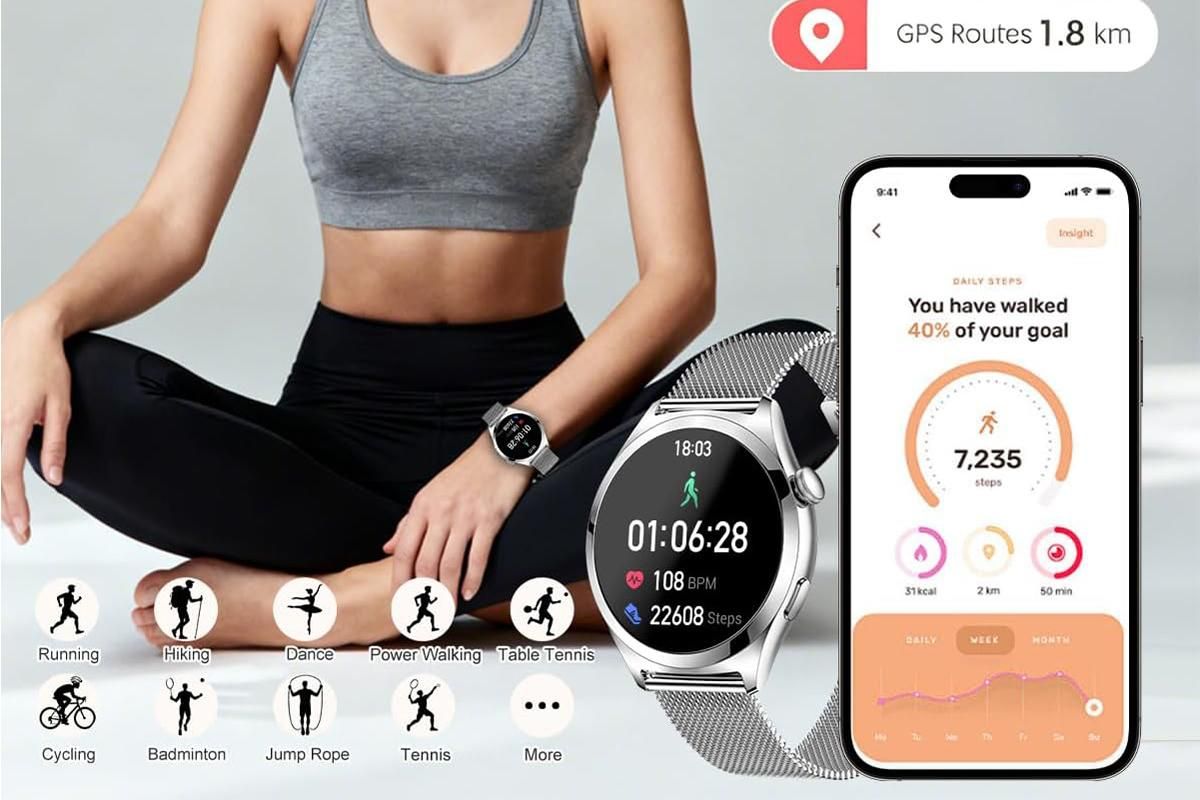 Smart Watch for Women Waterproof Smartwatch 100+ Sports Fitness Tracker-Silver