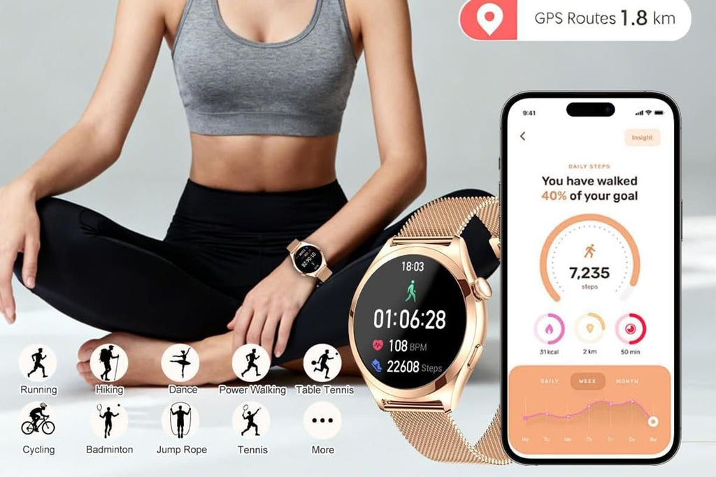Smart Watch for Women Waterproof Smartwatch 100+ Sports Fitness Tracker-Gold