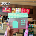 Kids Straw Cup 400ml House Shape Portable Water Bottle Strap Pink Bunny