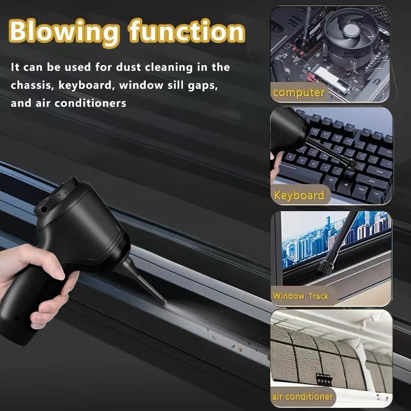 3-in-1 Cordless Handheld Vacuum Cleaner, Multifunction Car and Home Blower and Vacuum for Pet Hair, Window, and Keyboard Cleaning - Black