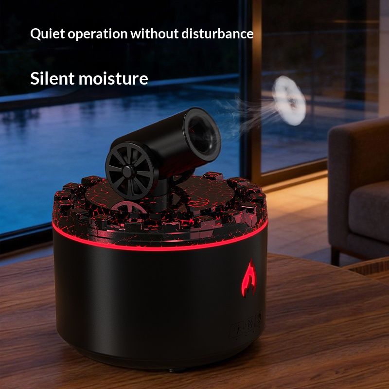 Cannon-Shaped Smoke Ring Aroma Diffuser and Humidifier, 2 Mist Modes, RGB Color-Changing Lava Lamp Essential Oil Diffuser, for Home or Desk – Black