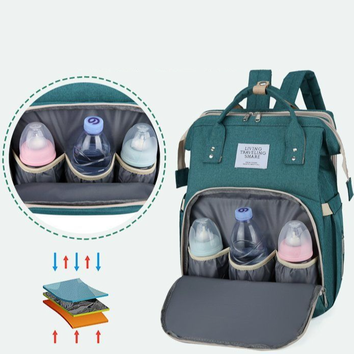 Convertible Baby Bed Diaper Backpack, Waterproof Oxford Multifunction Mommy Bag, 3-Way Hand/Shoulder/Backpack for Travel and Outdoor Use - Black