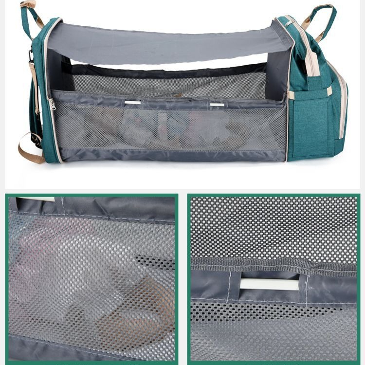 Convertible Baby Bed Diaper Backpack, Waterproof Oxford Multifunction Mommy Bag, 3-Way Hand/Shoulder/Backpack for Travel and Outdoor Use - Gray