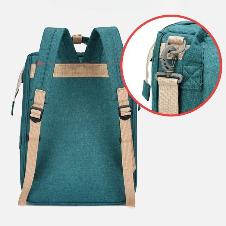 Convertible Baby Bed Diaper Backpack, Waterproof Oxford Multifunction Mommy Bag, 3-Way Hand/Shoulder/Backpack for Travel and Outdoor Use - Green