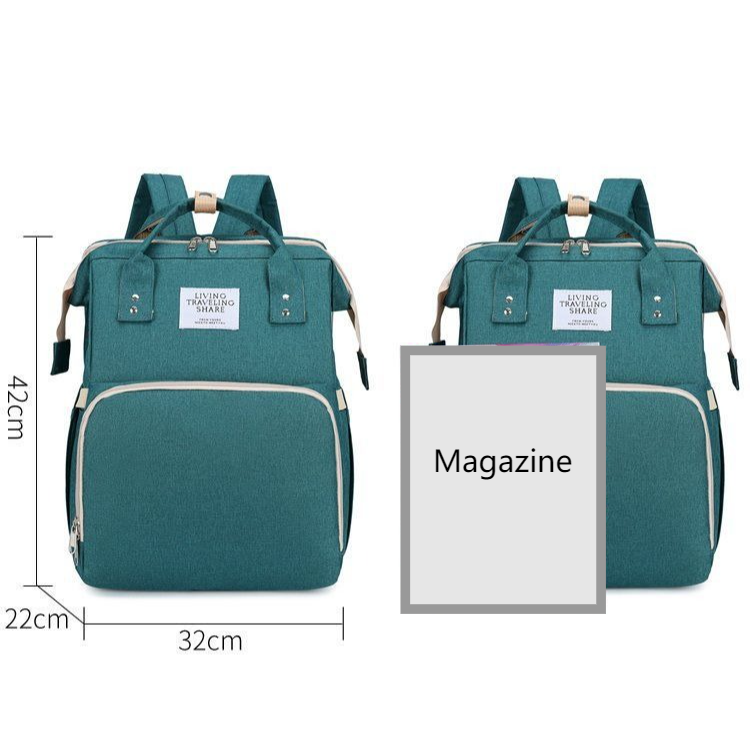 Convertible Baby Bed Diaper Backpack, Waterproof Oxford Multifunction Mommy Bag, 3-Way Hand/Shoulder/Backpack for Travel and Outdoor Use - Green