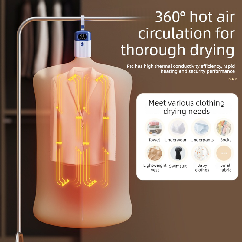Portable Smart Clothes Dryer, 3-Temperature-Setting UV Sterilizing Mini Dryer, Foldable Hanging Dryer for Travel and Home Use (Blue)