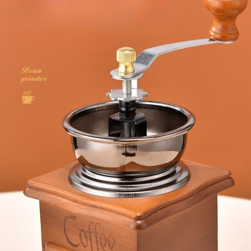 Vintage Wooden Hand Coffee Grinder, Manual Coffee Bean Mill with Ceramic Burr for Home Use—Light Brown