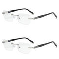 Business Metal Rimless Cut Anti Blue Light Reading Glasses, 2 Pack Different Powers +1.00 & +1.50 Diopter Fashion Readers for Men Women