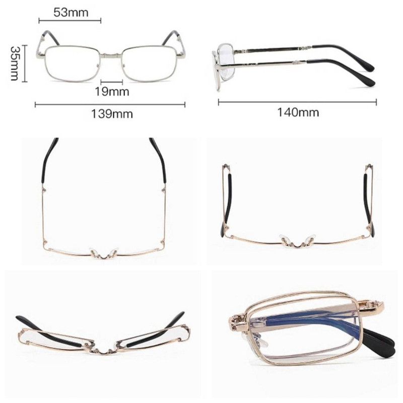 +3.00 Diopter Metal Portable Foldable Anti-Blue Light Reading Glasses, Lightweight Compact Readers for Seniors—Gold