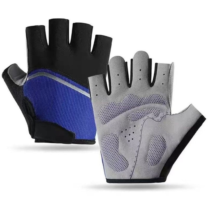 Blue, Size M - One Pair - Breathable Mesh Half-Finger Sports Gloves, Non-Slip Silicone Shock-Absorbing Gloves for Cycling and Fitness