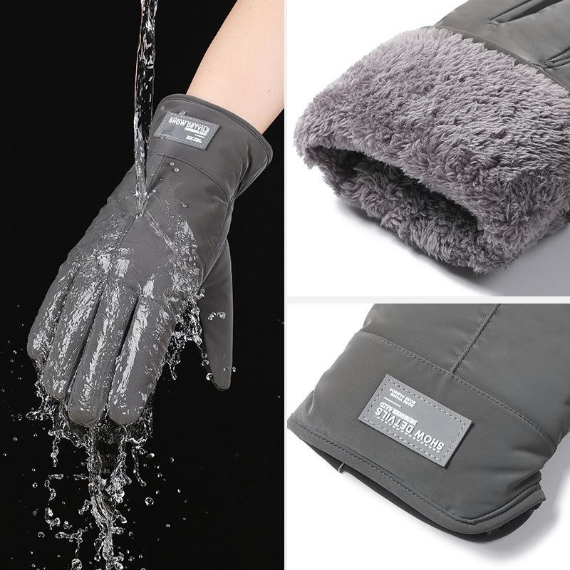 Winter Thick Polar Fleece Touchscreen Gloves, Windproof and Water-Resistant Thermal Gloves for Cycling and Motorcycling, One Pair—Khaki (One Size Fits All)
