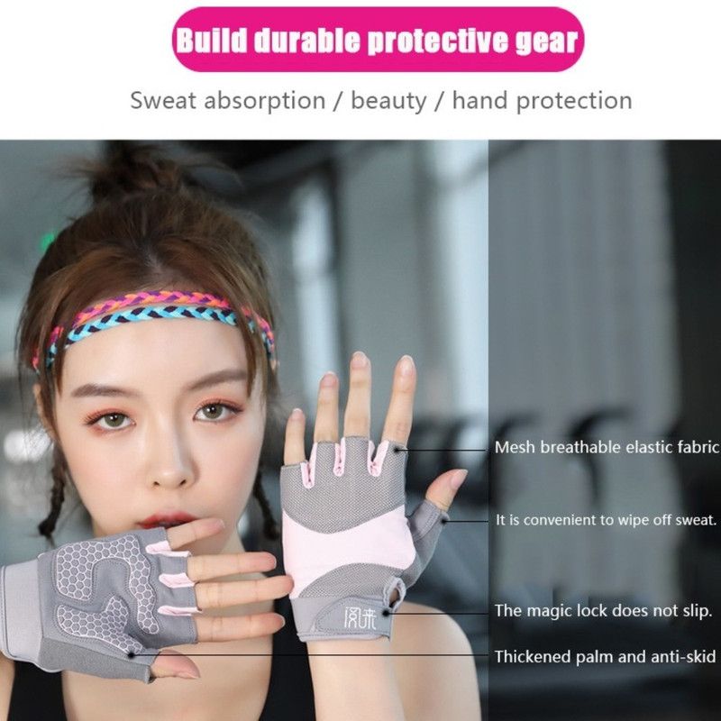 Pink - Size L - Silicone Anti-Slip Half-Finger Workout Gloves, Breathable Shock-Absorbing Gym Gloves for Cycling, One Pair, Unisex