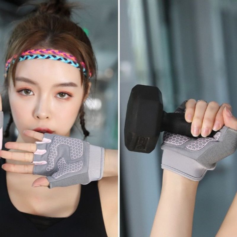 Pink - Size L - Silicone Anti-Slip Half-Finger Workout Gloves, Breathable Shock-Absorbing Gym Gloves for Cycling, One Pair, Unisex