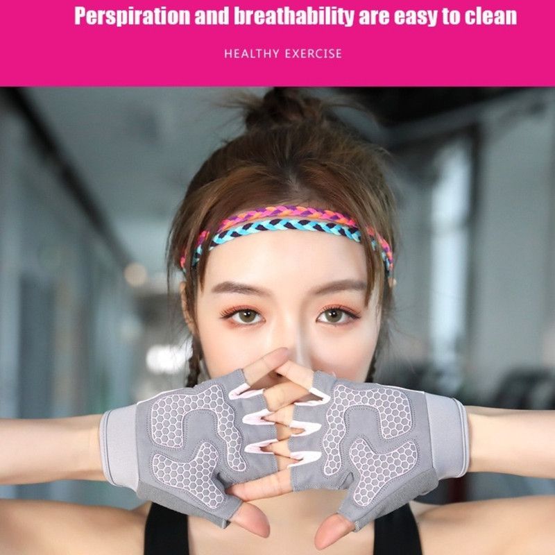 Gray - Size S - Silicone Anti-Slip Half-Finger Workout Gloves, Breathable Shock-Absorbing Gym Gloves for Cycling, One Pair, Unisex
