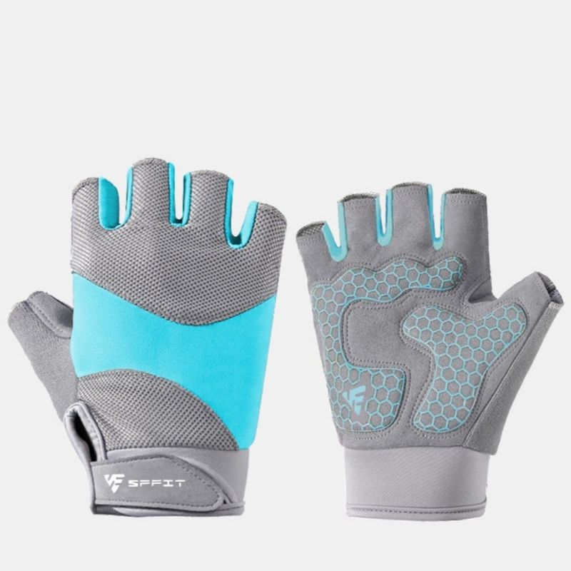 Blue - Size M - Silicone Anti-Slip Half-Finger Workout Gloves, Breathable Shock-Absorbing Gym Gloves for Cycling, One Pair, Unisex
