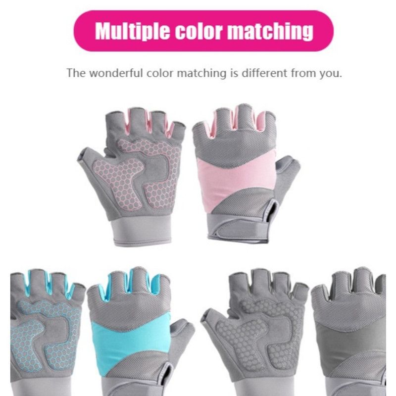 Blue - Size M - Silicone Anti-Slip Half-Finger Workout Gloves, Breathable Shock-Absorbing Gym Gloves for Cycling, One Pair, Unisex