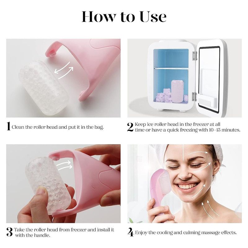 Ice Roller Facial Massager Detachable Cooling Bead Roller Skin Soothing Pink