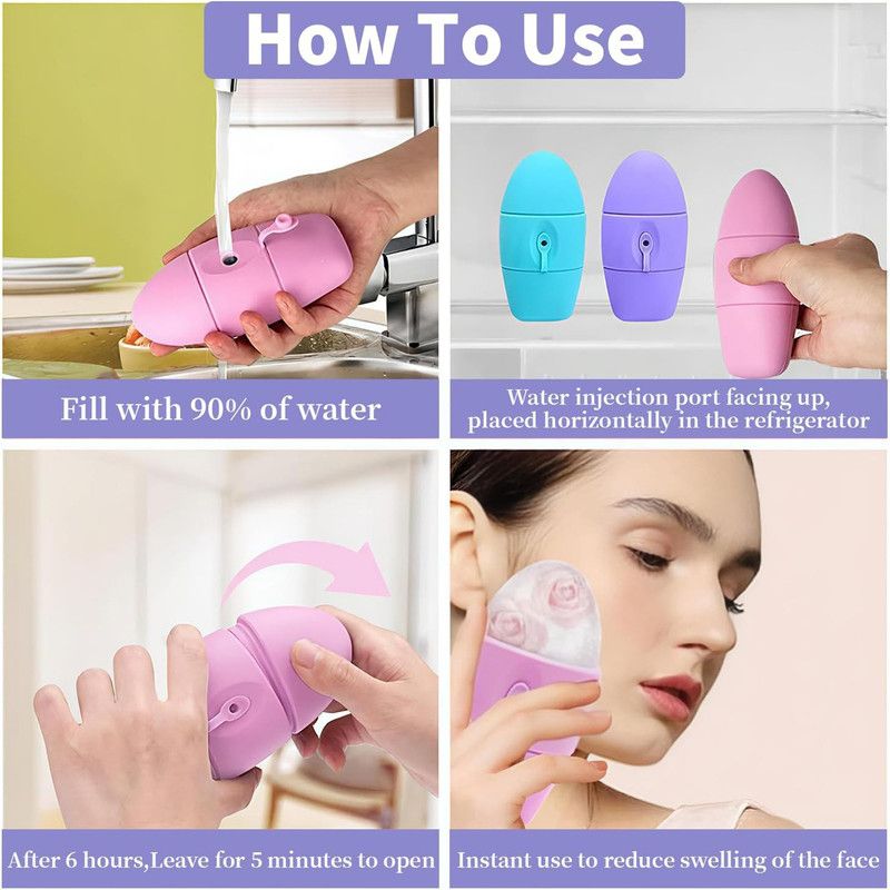 2x Ice Roller Beauty Device 2-in-1 Dual Head Cold Compress Face Tool Red