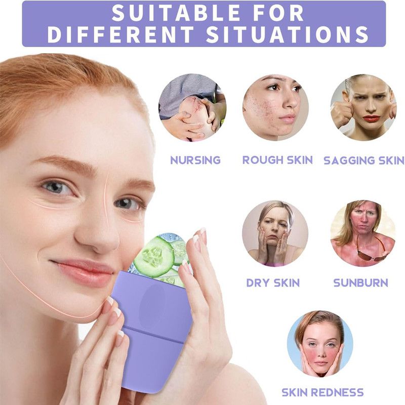 2x Ice Roller Beauty Device 2-in-1 Dual Head Cold Compress Face Tool Purple