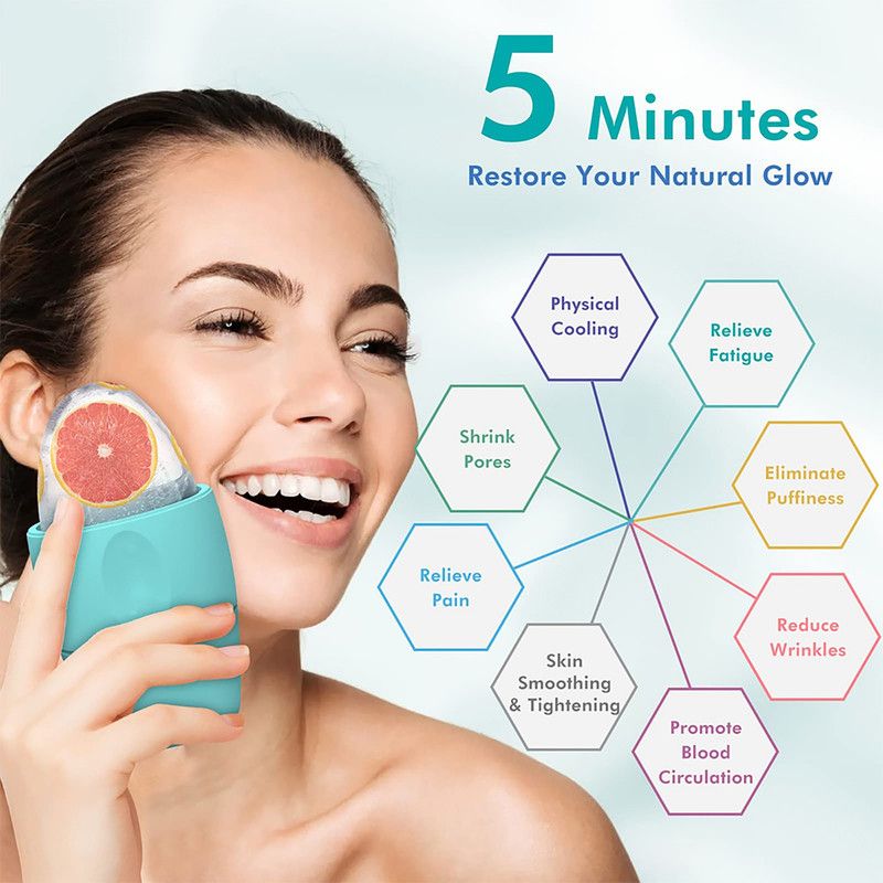 2x Ice Roller Beauty Device 2-in-1 Dual Head Cold Compress Face Tool Purple
