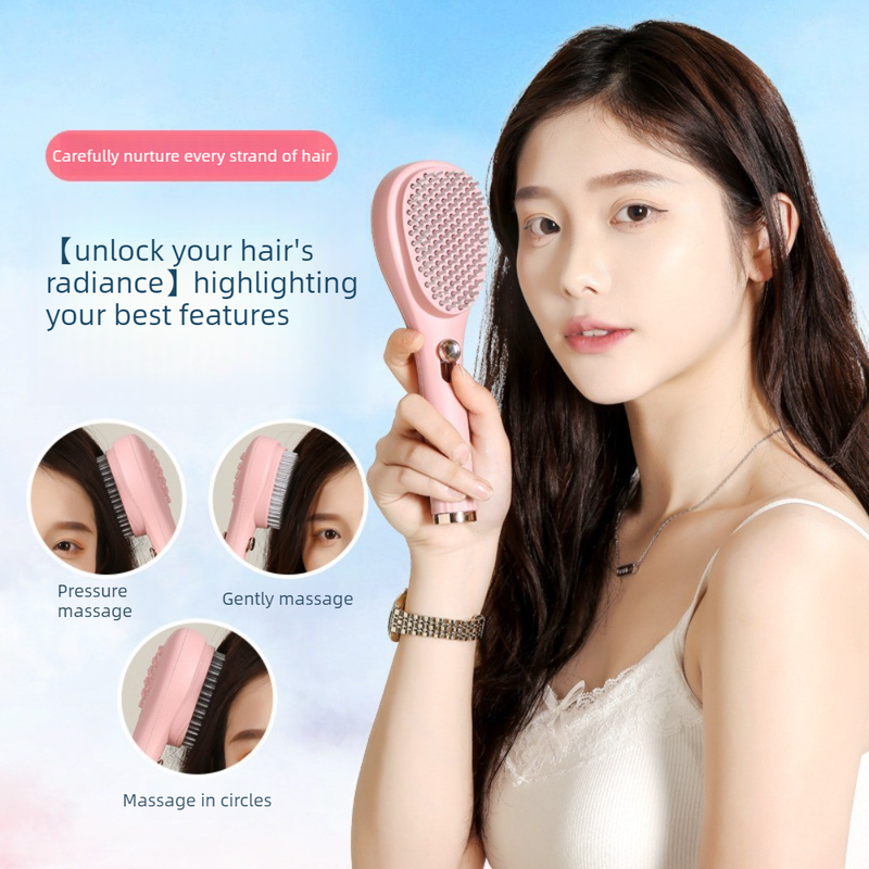 One-Click Self-Clean Retractable Massage Air Cushion Comb, Anti-Static Detangling Hair Brush for Scalp Care & Lifting—Pink
