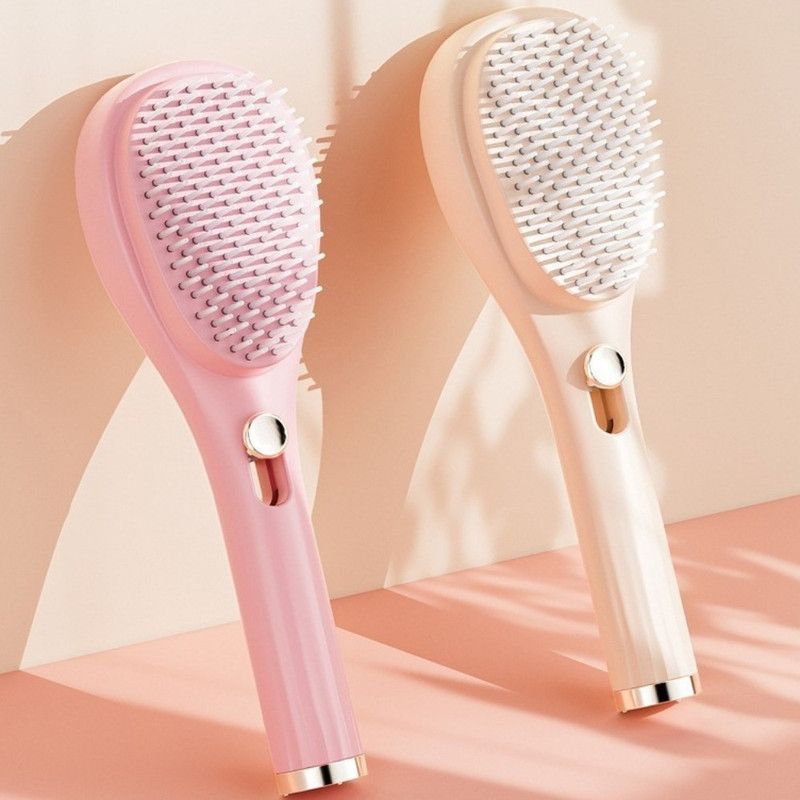 One-Click Self-Clean Retractable Massage Air Cushion Comb, Anti-Static Detangling Hair Brush for Scalp Care & Lifting—Beige