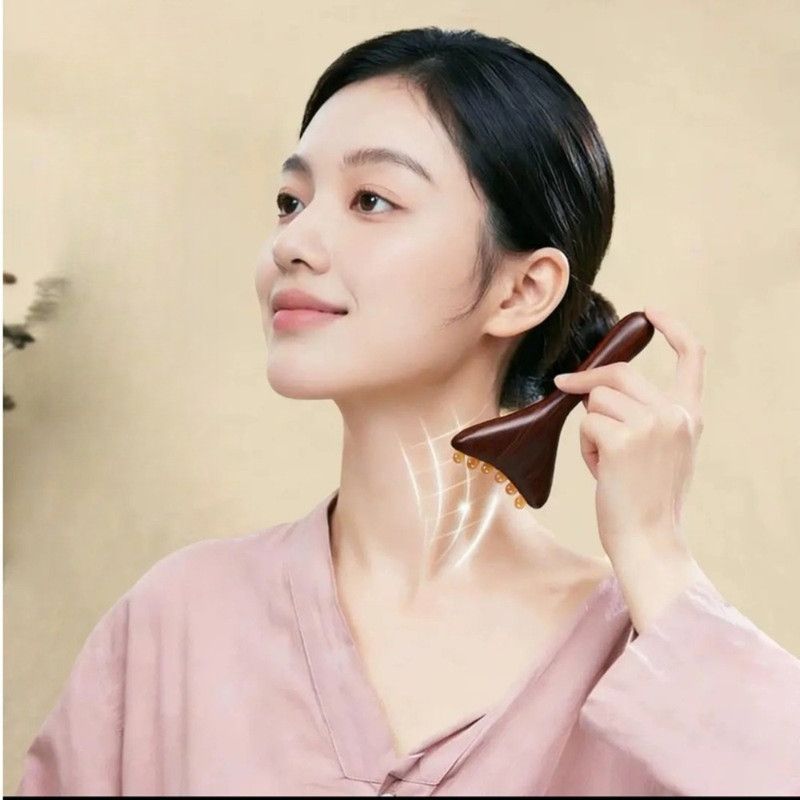 Red Sandalwood Gua Sha Facial Massager Horn Beads Lifting Meridian Stick