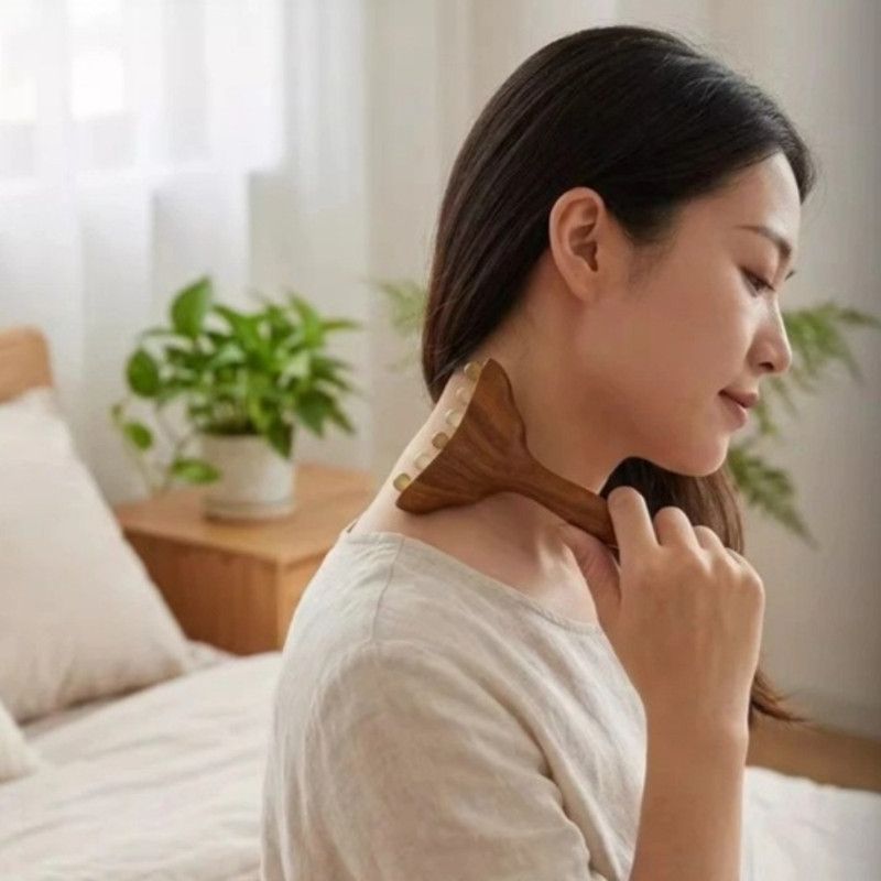 Red Sandalwood Gua Sha Facial Massager Horn Beads Lifting Meridian Stick