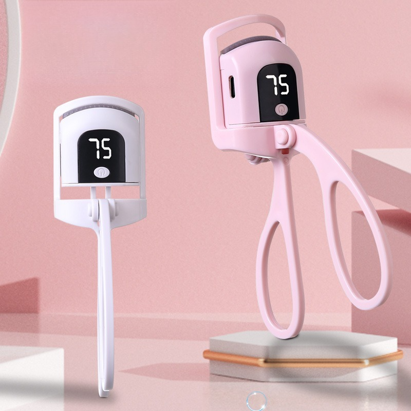 Digital 3-Temperature Heated Eyelash Curler, USB-Rechargeable, Portable, Long-Lasting Lash Curling Tool—White
